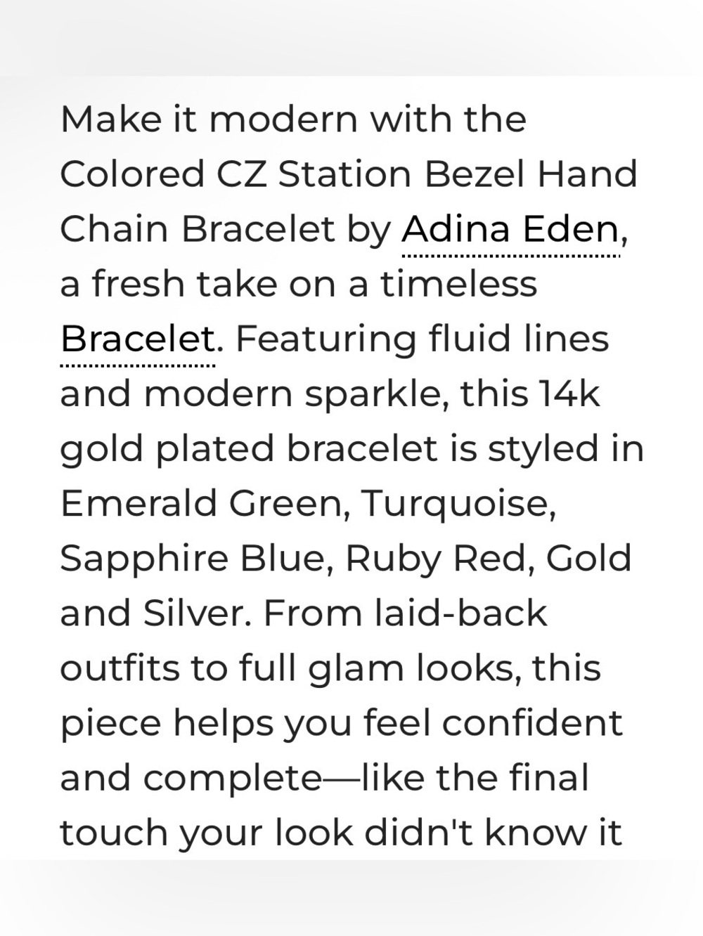 Adina Eden White Gold Plated and Triple A CZ Hand Chain Bracelet - Picture 3 of 8